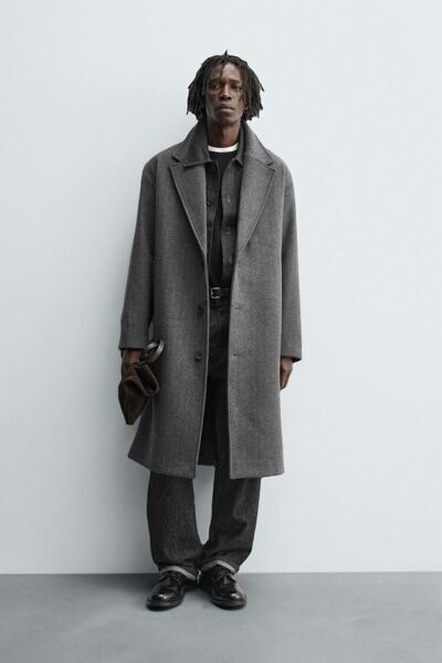 Пальто с рисунком «ёлочка» из шерсти