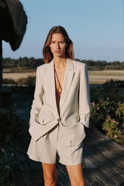 Блейзер с принтованными манжетами из льна